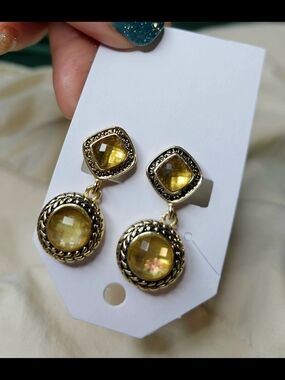 Napier Gold-Tone Earrings with Yellow Faceted Stones